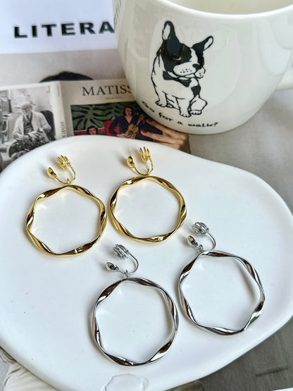 Golden French Hoop Clip On Earrings