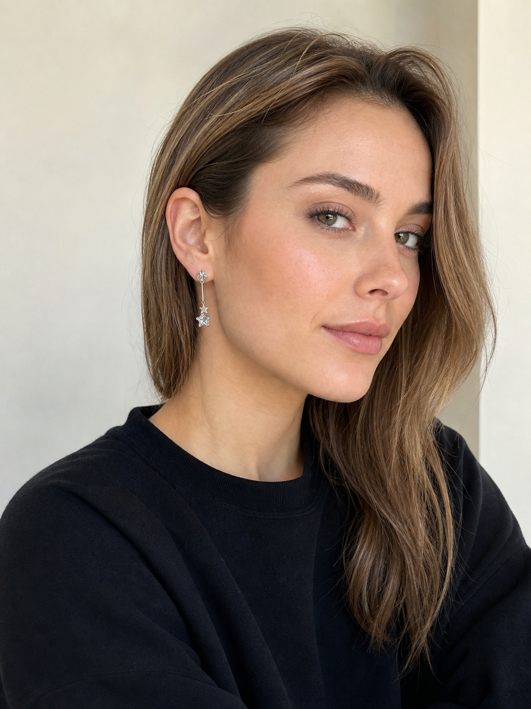 AI-generated try-on image - Silver Diamante Zircon Star Tassel Clip On Earrings