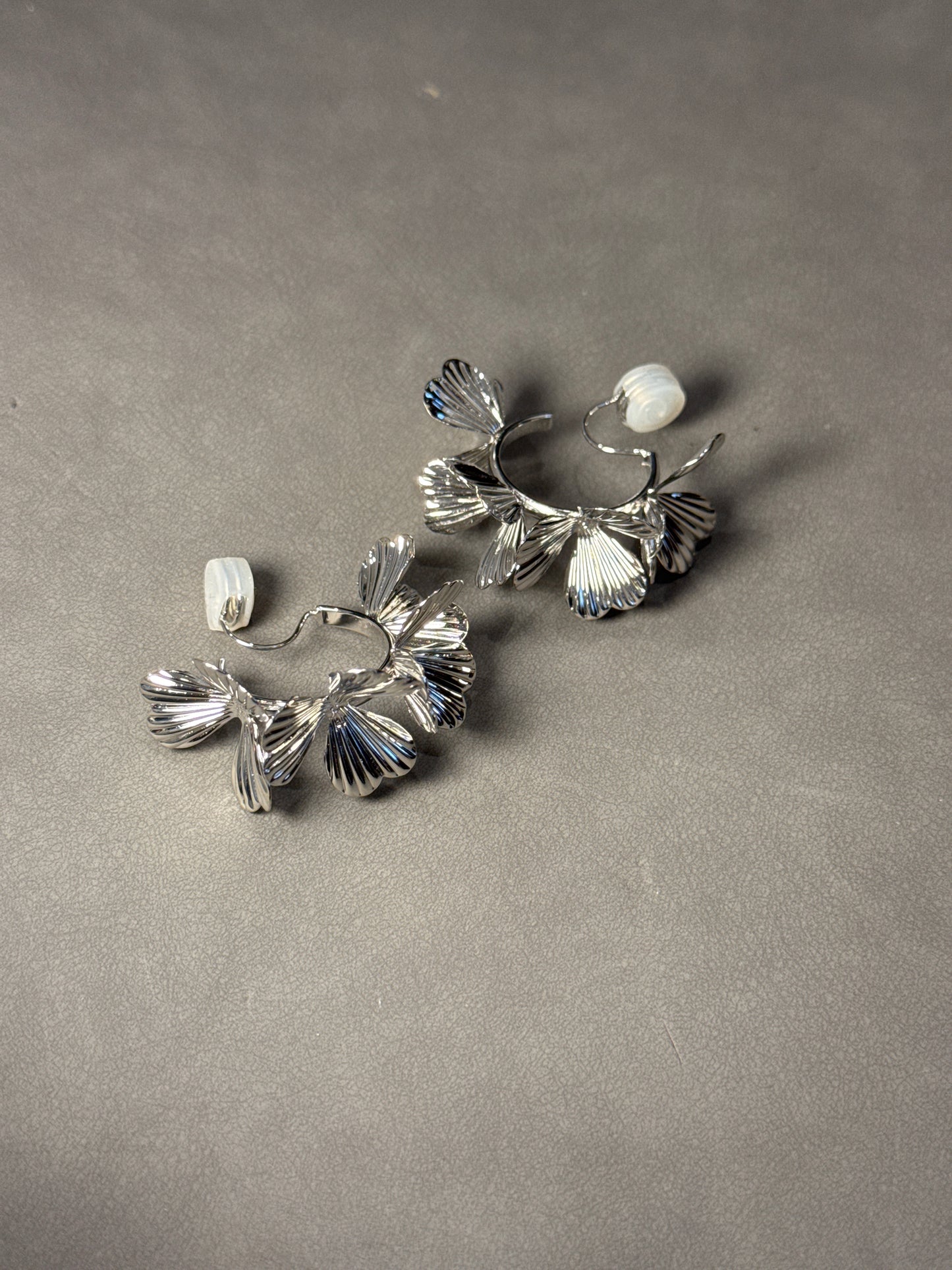 Silver Metal Flower Hoop Clip On Earrings