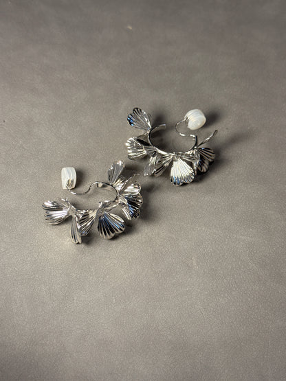 Silver Metal Flower Hoop Clip On Earrings