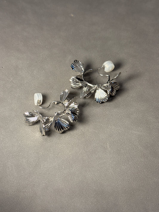 Silver Metal Flower Hoop Clip On Earrings