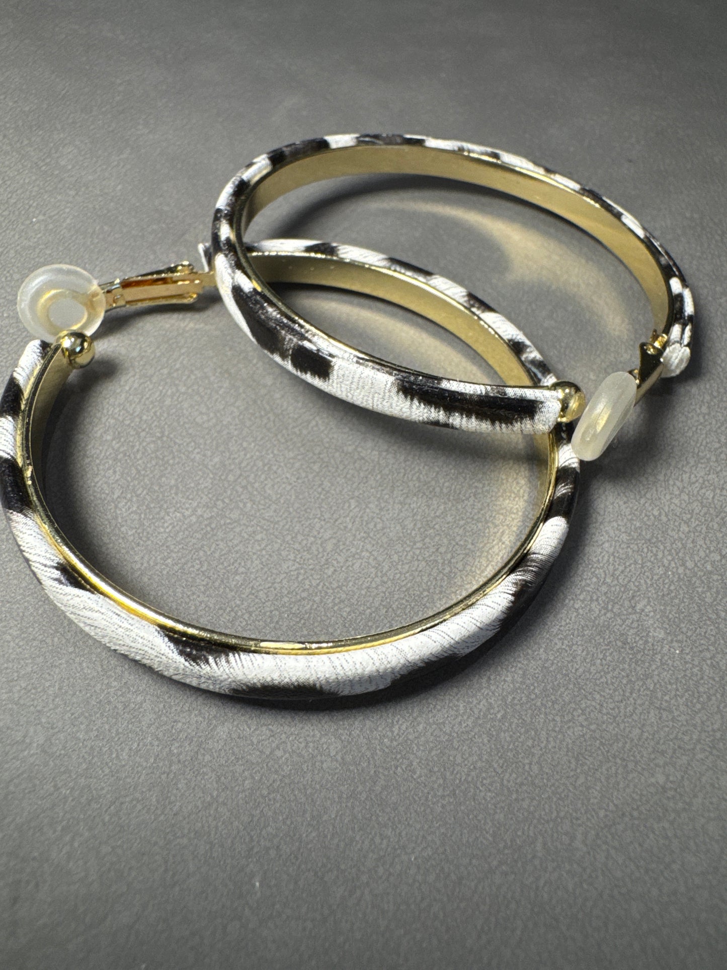 Metal White Leopard Print Hoop Clip On Earrings