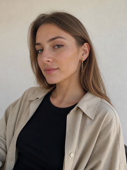 AI-generated try-on image - Titanium Steel Golden Black Zircon Snake Chain Earrings