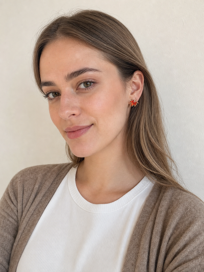 AI-generated try-on image - Zircon Red Maple Leaf Stud Earrings