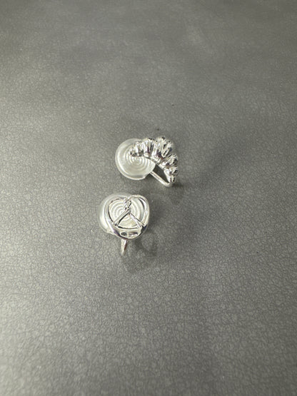 Silver Metal Small Croissant and Pretzel Mismatch Clip On Earrings