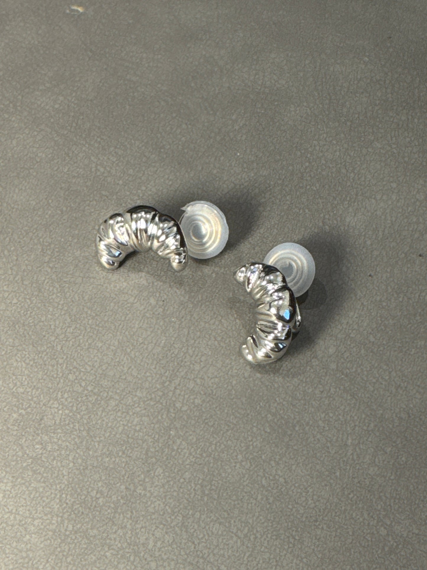Silver Metal Big Croissant Clip On Earrings