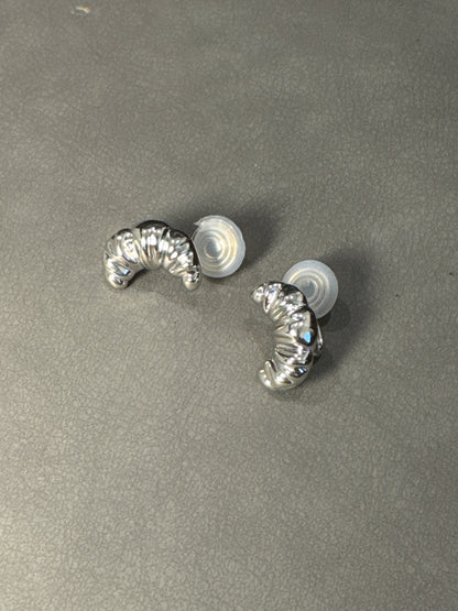 Silver Metal Big Croissant Clip On Earrings
