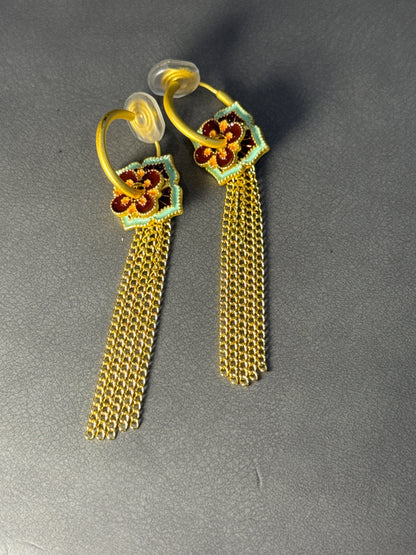 Neo-Chinese Style Flower Chain Clip On Earrings