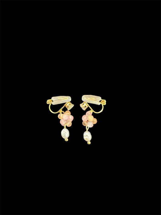 Handmade Mini Pink Vintage Pearl Drop Clip-On Earrings