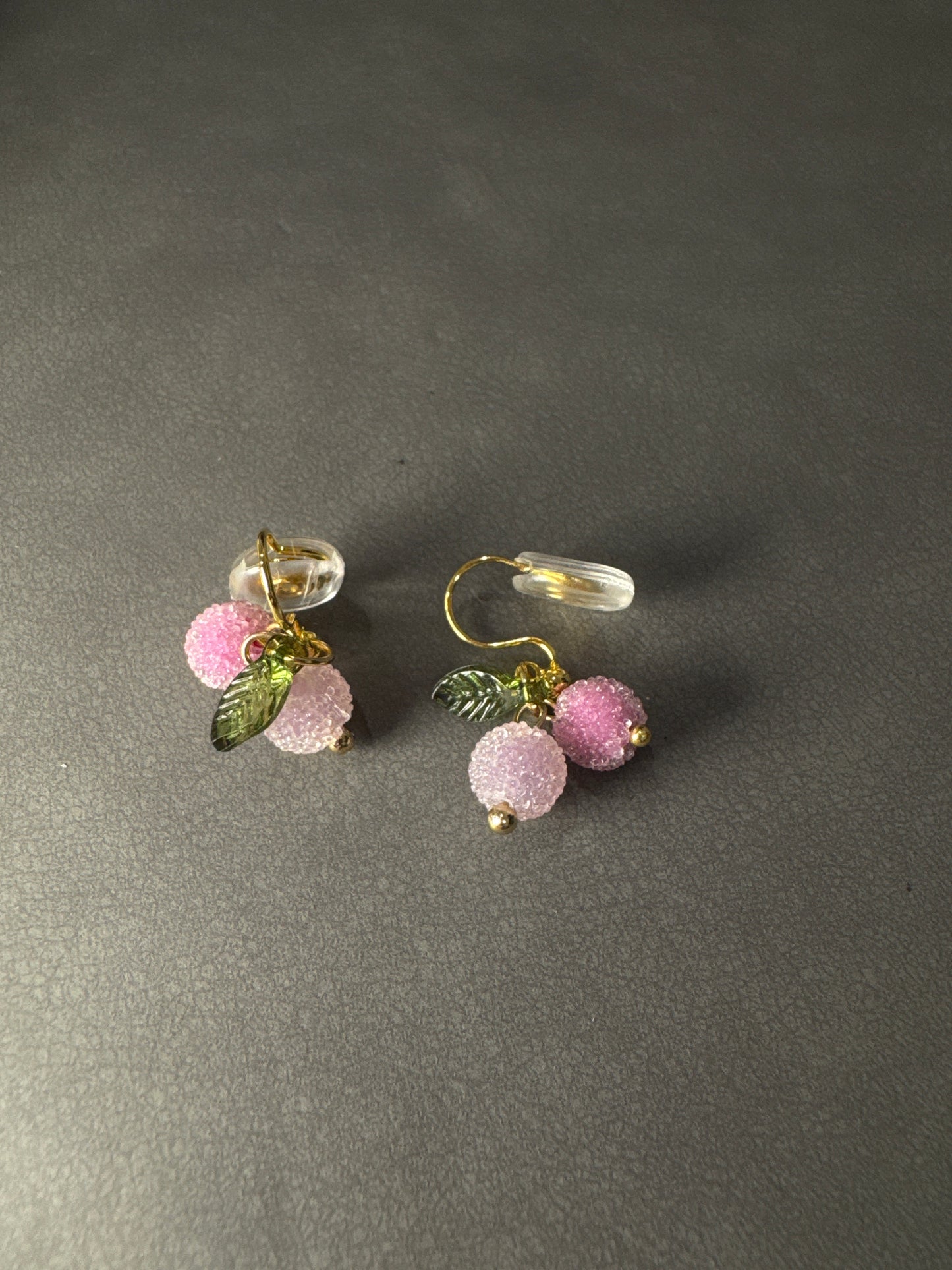 Purple Cherry Clip On Earrings