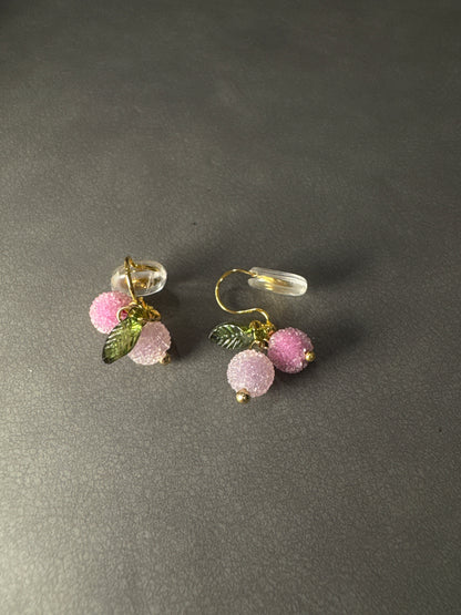 Purple Cherry Clip On Earrings