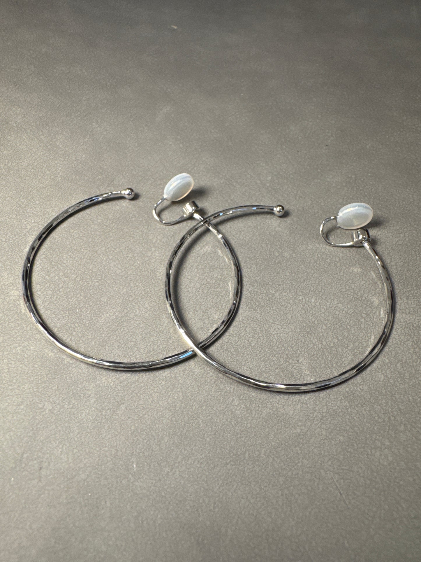 Silver Textured Large Hoop Clip On Earrings