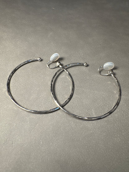 Silver Textured Large Hoop Clip On Earrings