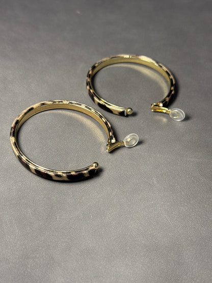 Metal Yellow Leopard Print Hoop Clip On Earrings