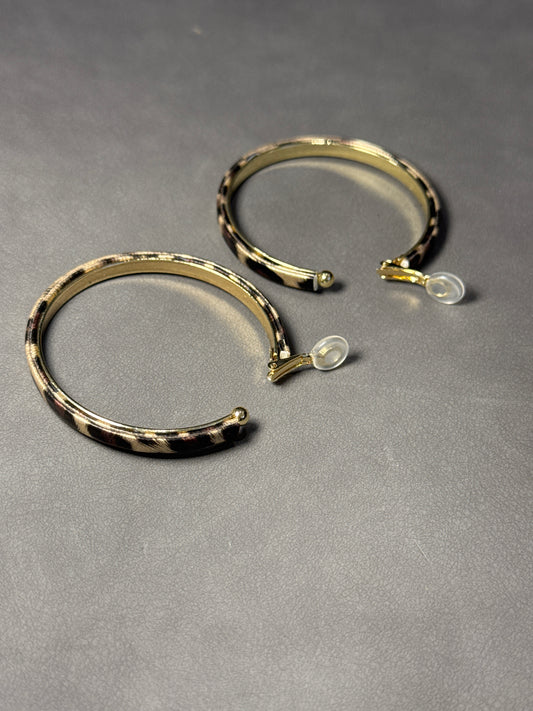 Metal Yellow Leopard Print Hoop Clip On Earrings