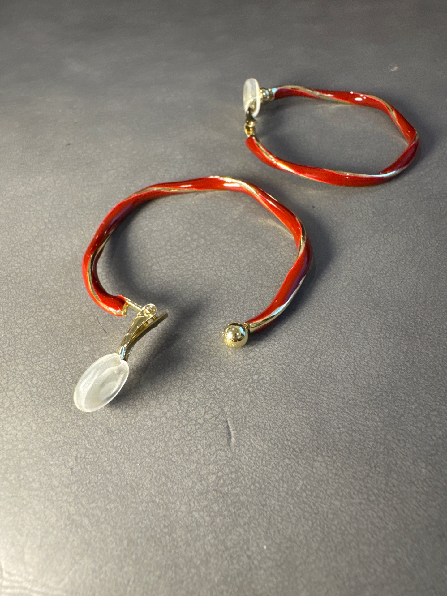 Golden and Red Twist Hoop Clip On Earrings