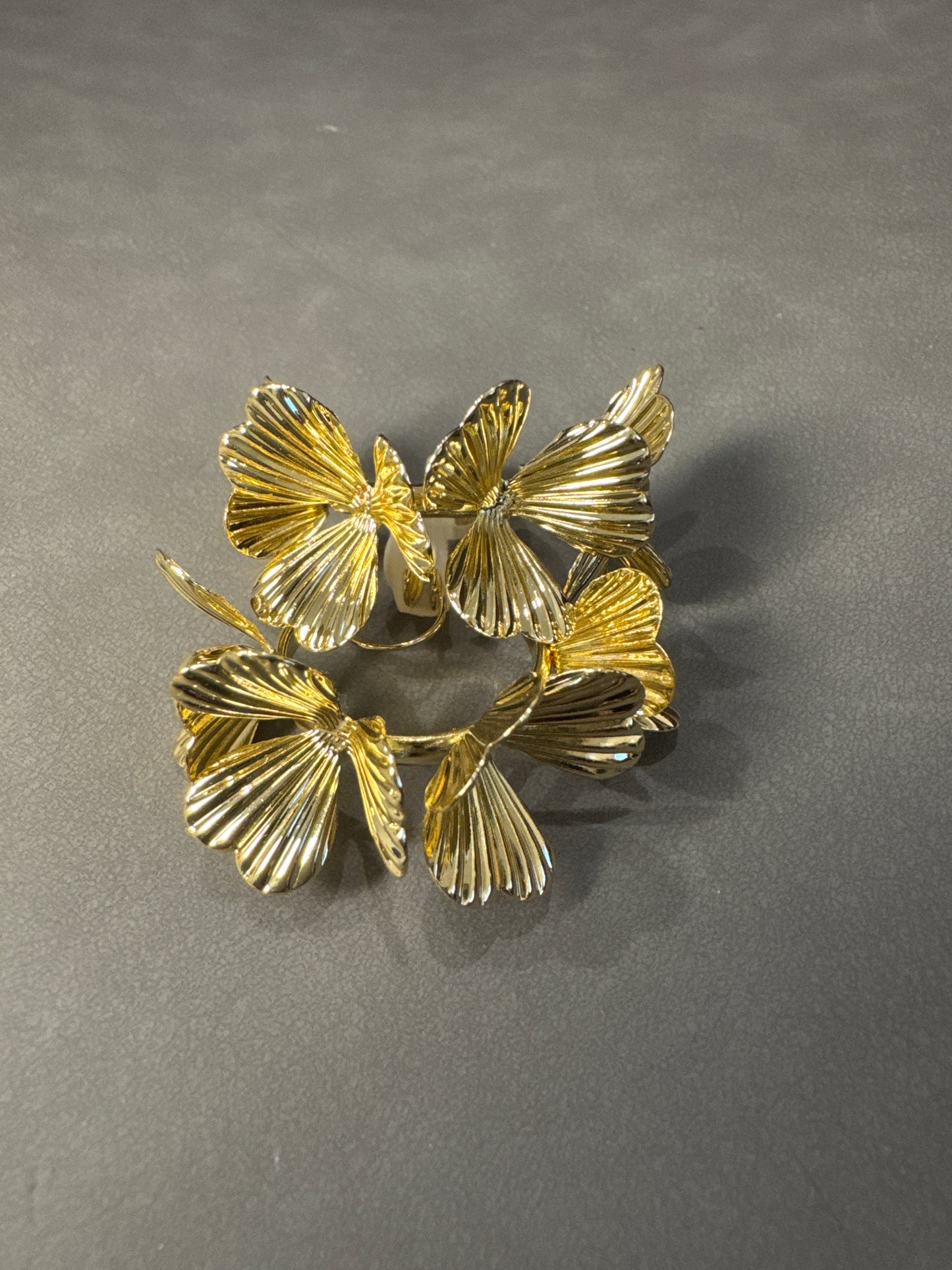 Golden Metal Flower Hoop Clip On Earrings