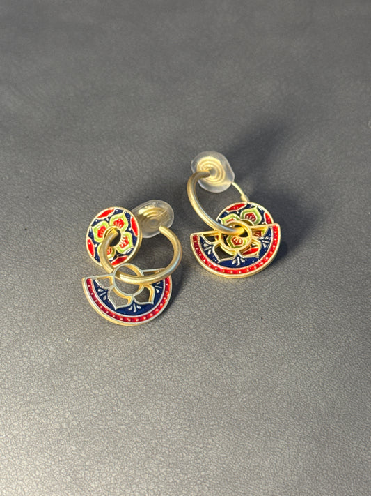 Neo-Chinese Style Color Glazed Flower Clip On Earrings