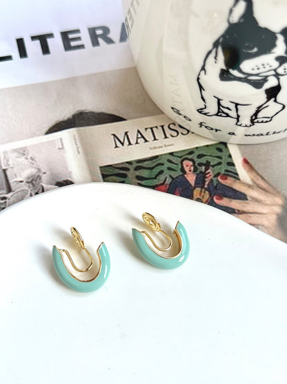 Vintage Mint Green Hoop Clip On Earrings