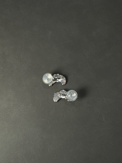 Silver Metal Big Croissant Clip On Earrings