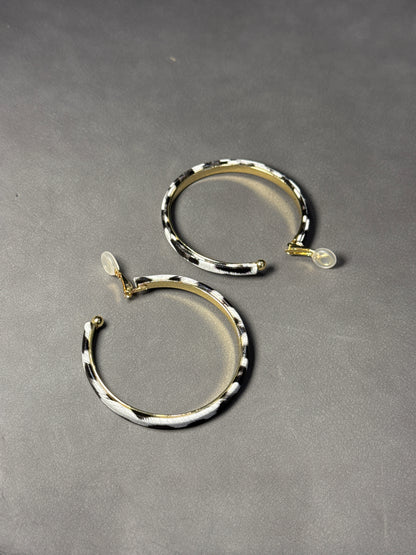 Metal White Leopard Print Hoop Clip On Earrings