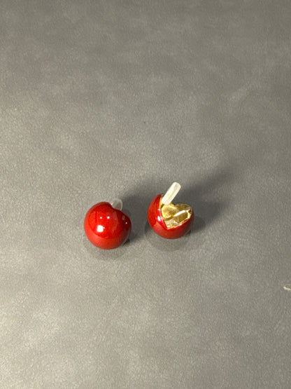 Red Glazed Ball Clip On Earrings