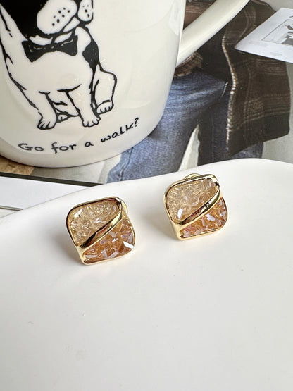 Vintage Tawny Crystal Square Clip On Earrings