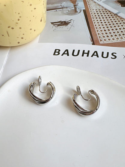 Silver Metal Overlap Clip On Earrings