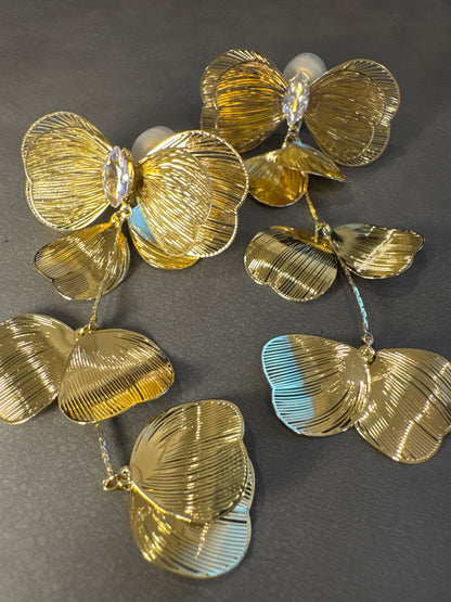 Golden Metal Bow with Petal Tassel Clip On Earrings