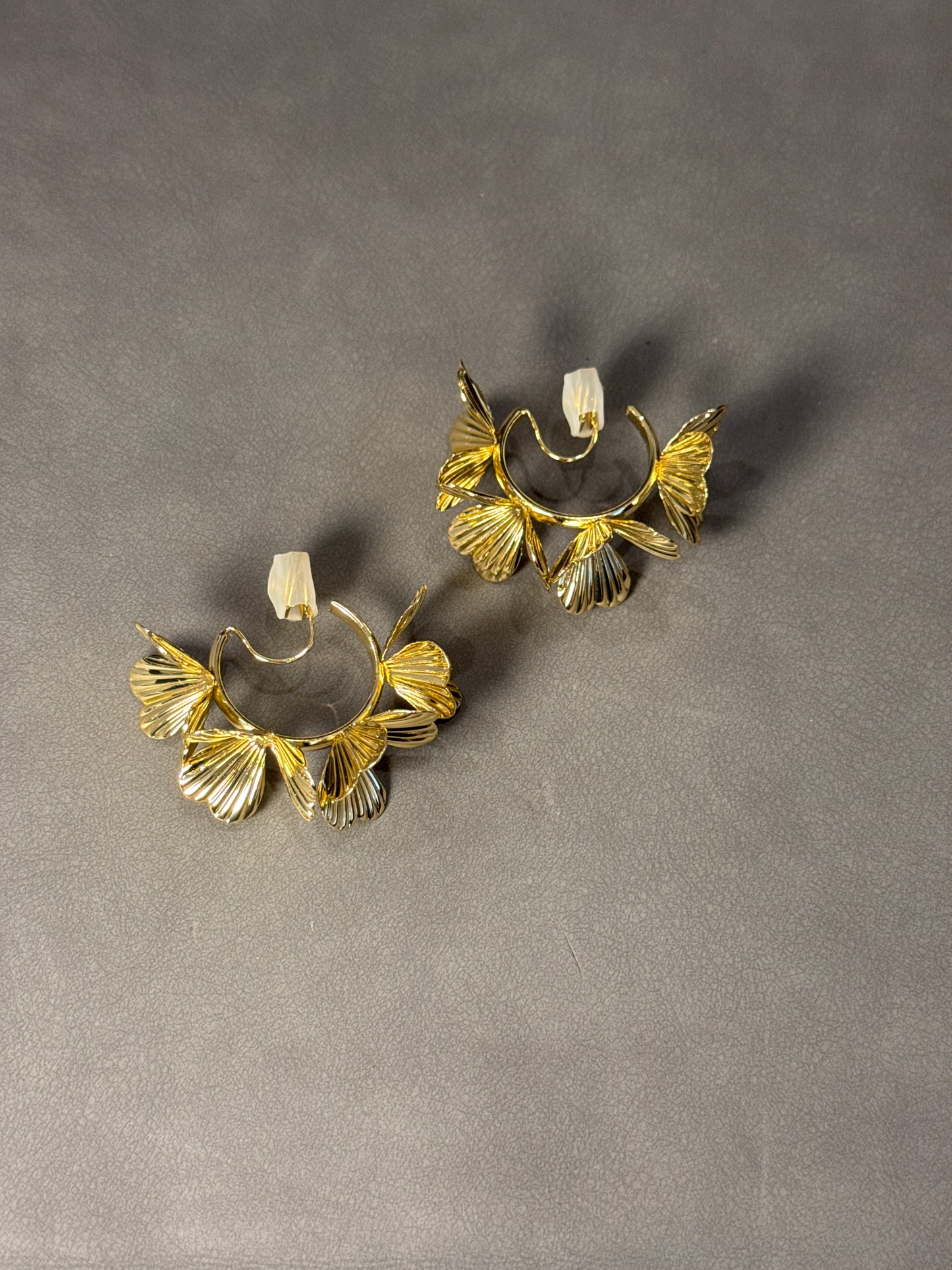 Golden Metal Flower Hoop Clip On Earrings
