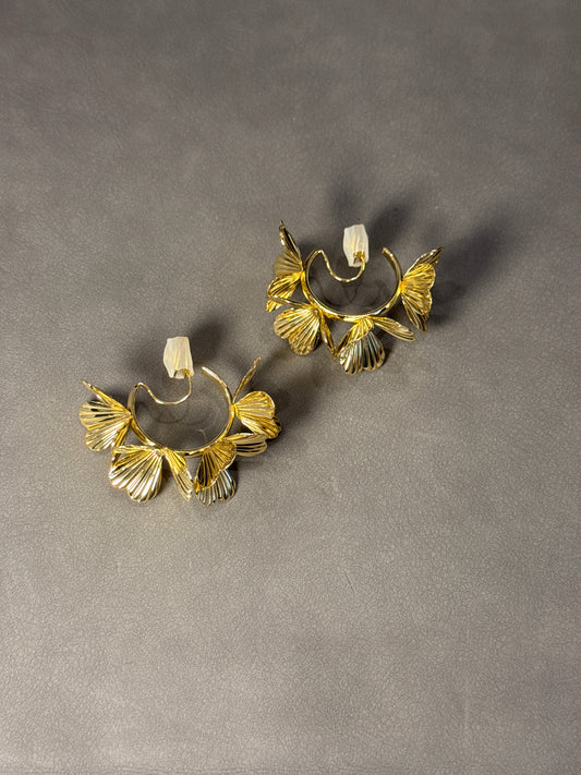 Golden Metal Flower Hoop Clip On Earrings