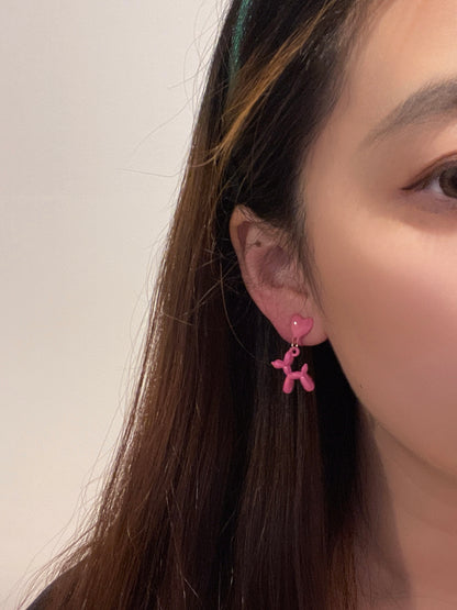 Pink Heart and Balloon Dog Clip On Earrings