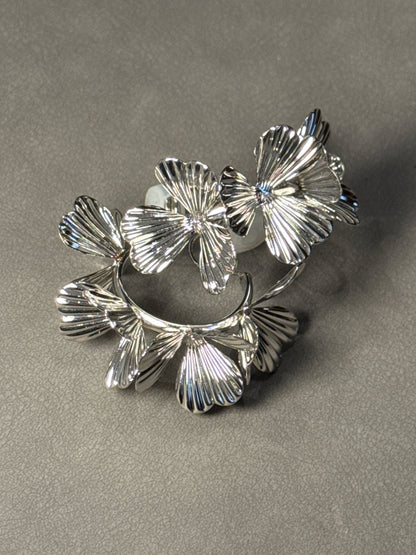 Silver Metal Flower Hoop Clip On Earrings