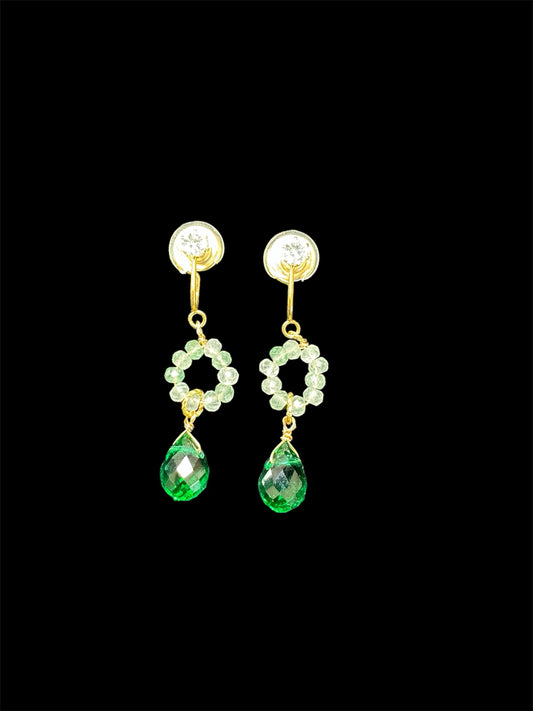 Green Gemstone Clip-On Earrings – Handmade Jewelry for Non-Pierced Ears
