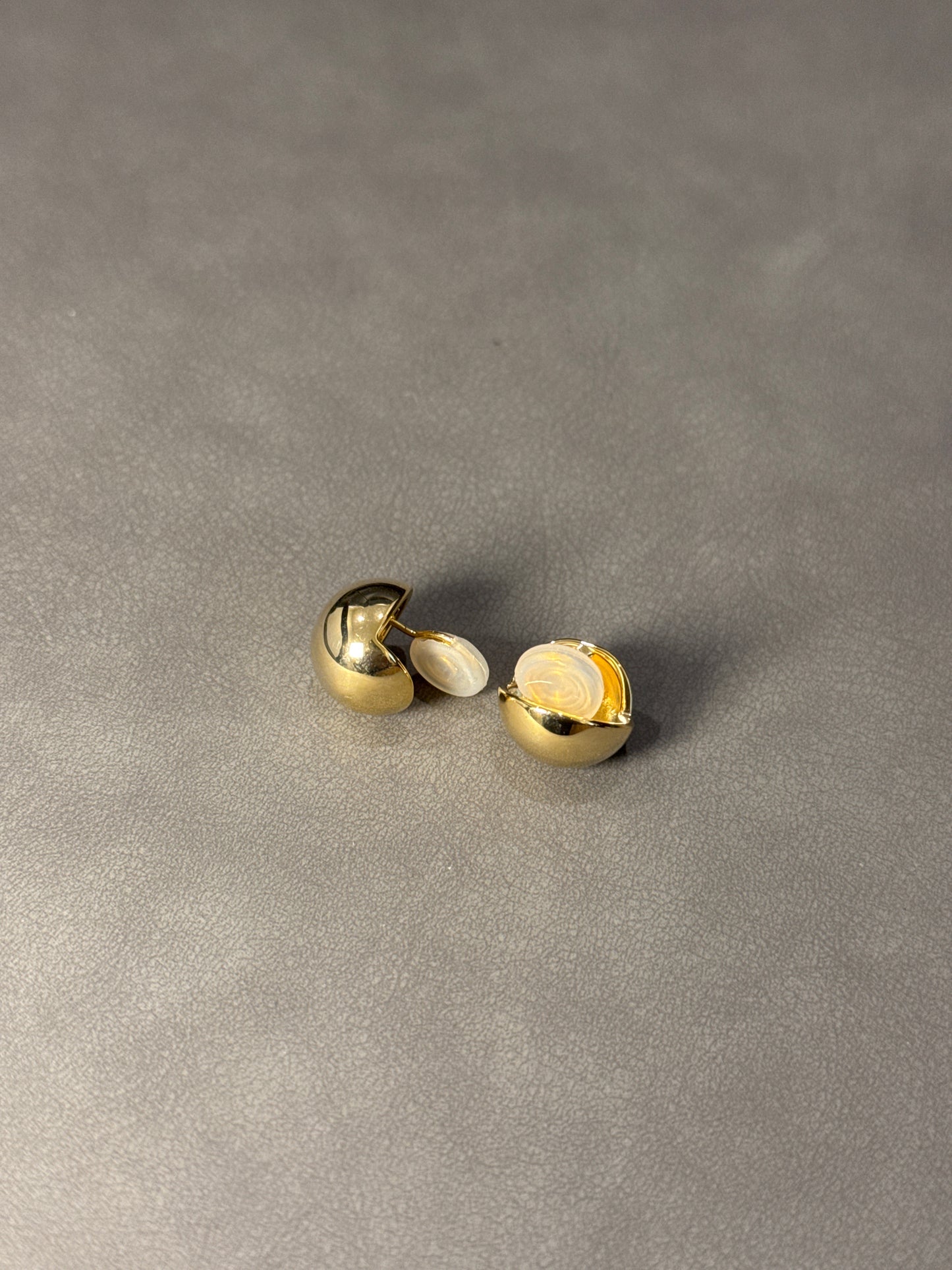 Golden Metal Glossy Ball Clip On Earrings