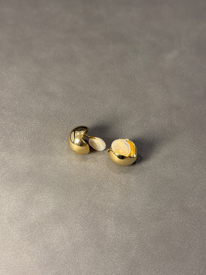 Golden Metal Glossy Ball Clip On Earrings