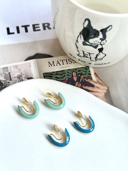 Vintage Blue Hoop Clip On Earrings