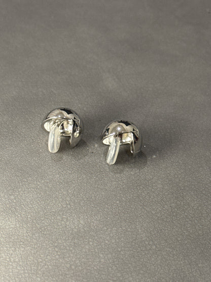 Silver Metal Glossy Ball Clip On Earrings