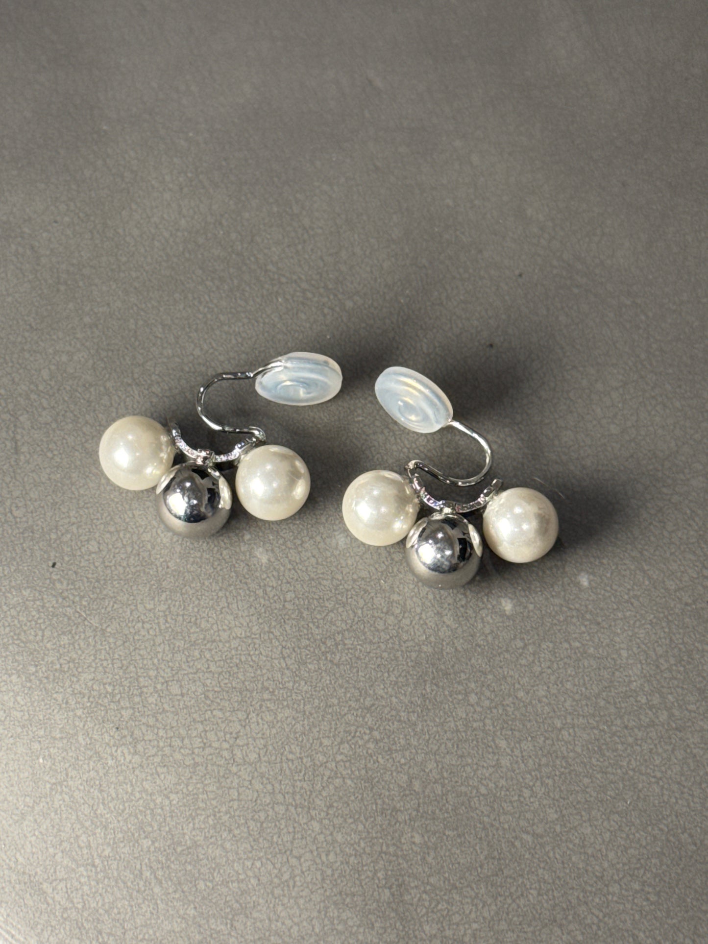 Silver Metal Ball with Pearlised Ball Hoop Clip On Earrings