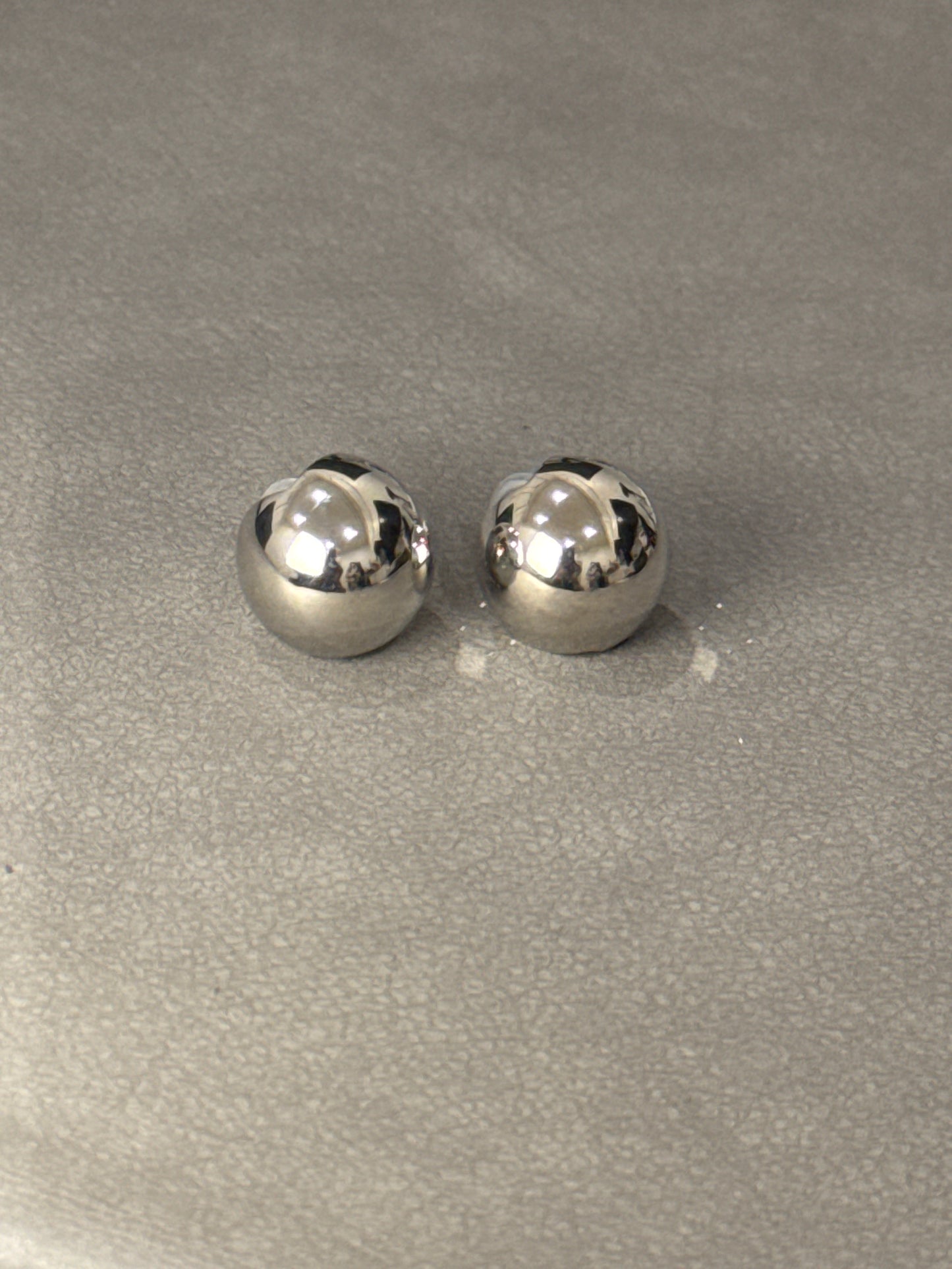 Silver Metal Glossy Ball Clip On Earrings