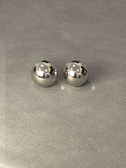 Silver Metal Glossy Ball Clip On Earrings