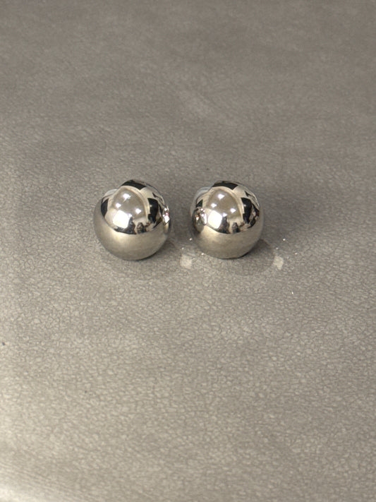 Silver Metal Glossy Ball Clip On Earrings