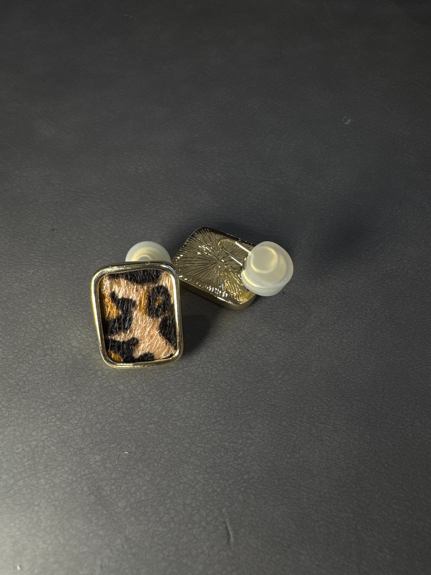 Golden Vintage Leopard Print Rectangular Clip On Earrings