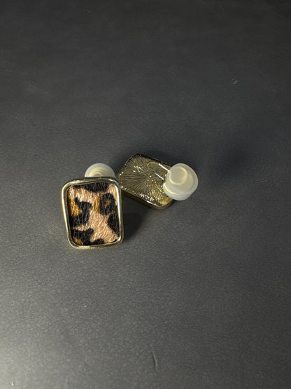 Golden Vintage Leopard Print Rectangular Clip On Earrings