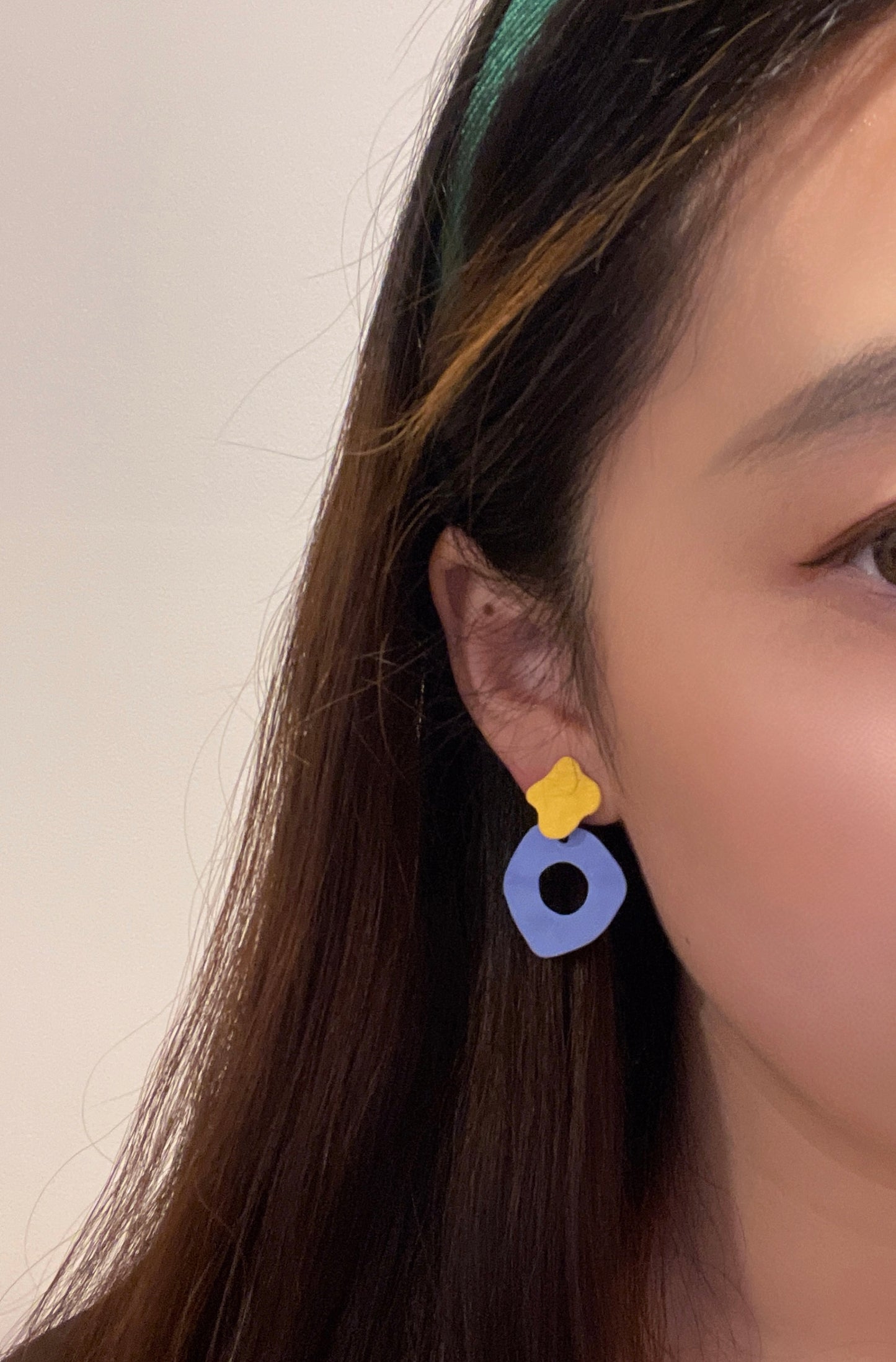 Yellow and Blue Metal Clip On Earrings