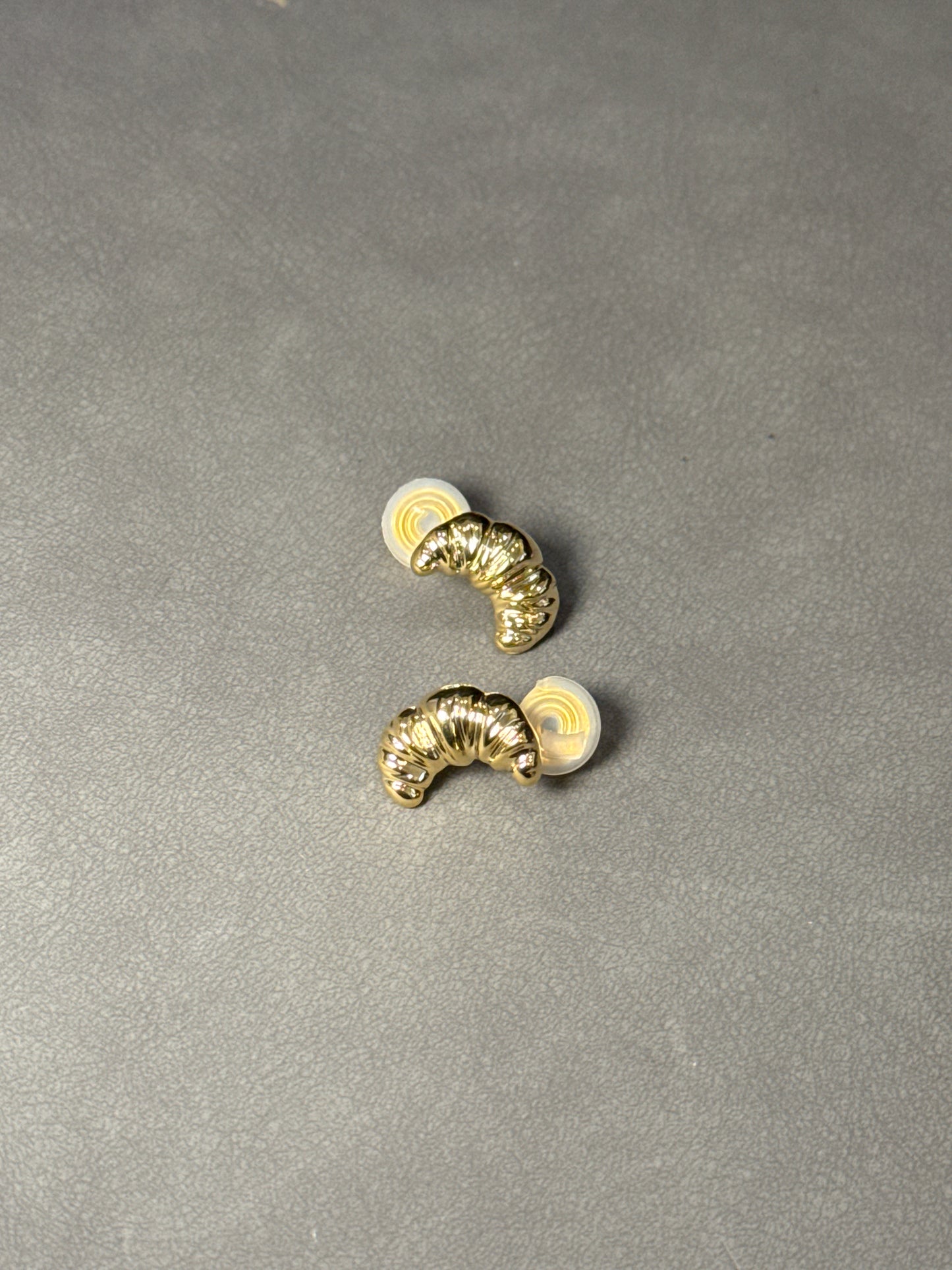 Golden Metal Big Croissant Clip On Earrings