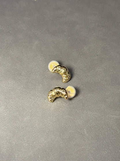 Golden Metal Big Croissant Clip On Earrings