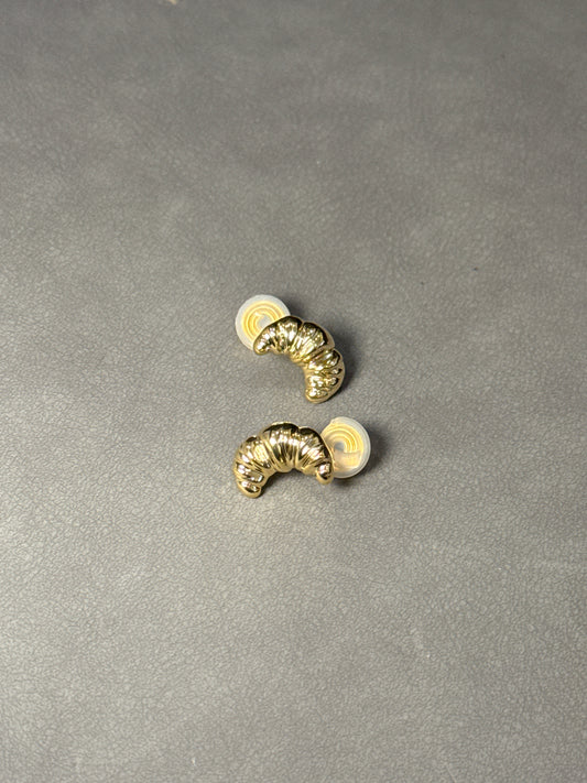 Golden Metal Big Croissant Clip On Earrings