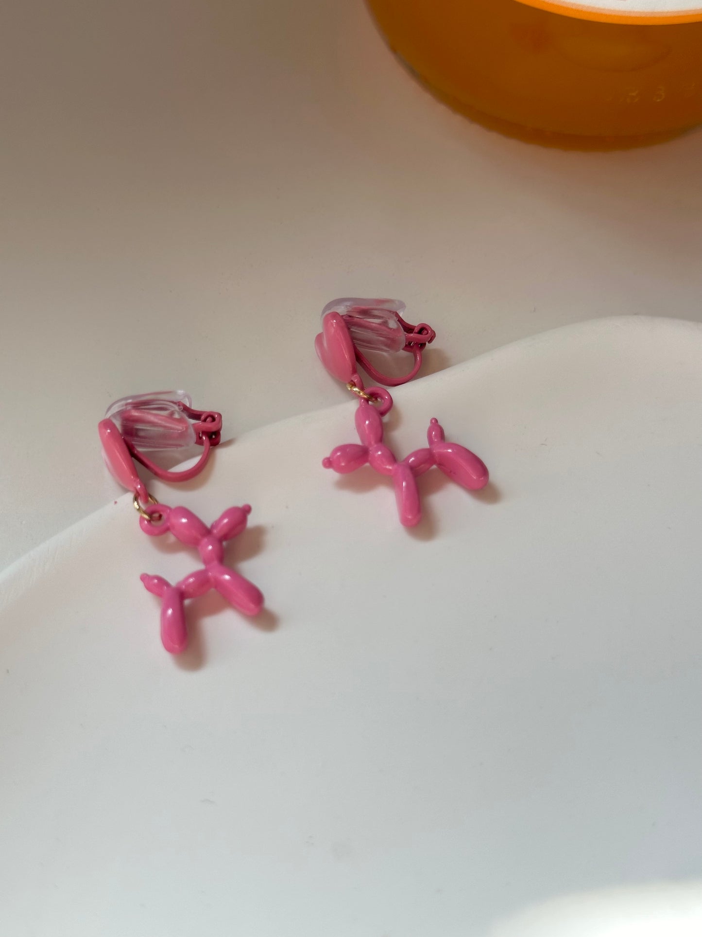 Pink Heart and Balloon Dog Clip On Earrings