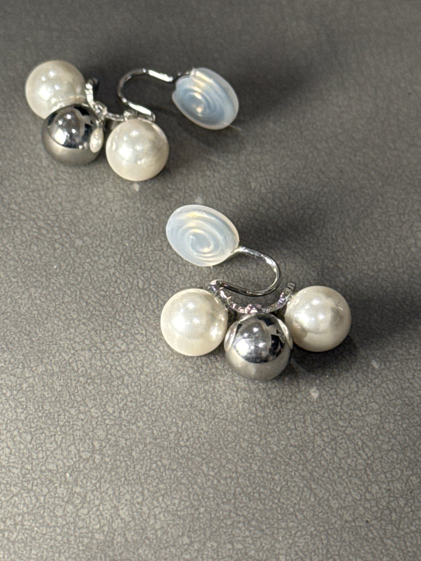 Silver Metal Ball with Pearlised Ball Hoop Clip On Earrings